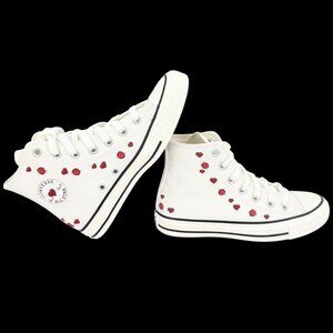 Converse Women's Embroidered White Red Heart/Rose High Top Sneakers Size 6 NWOB